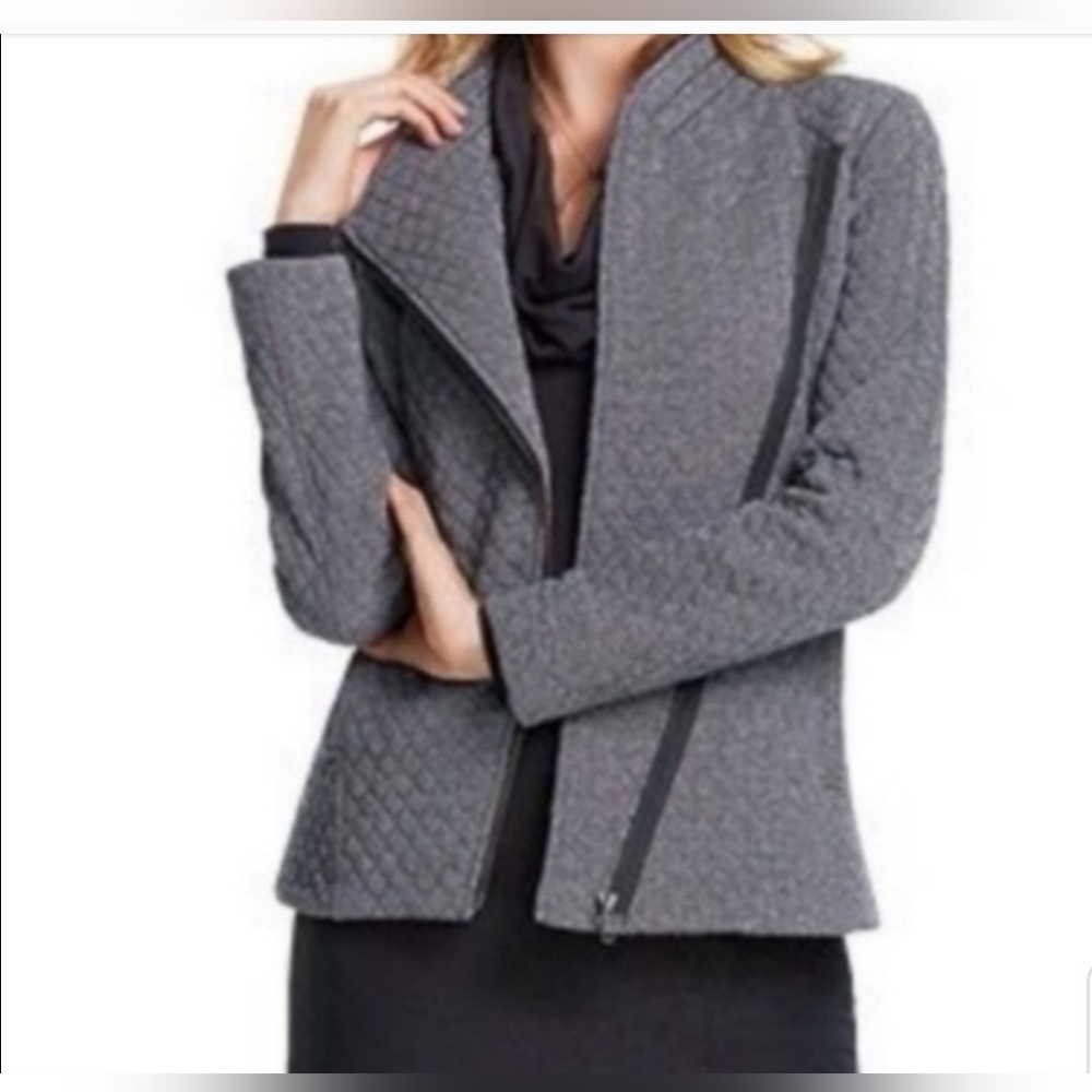 Cabi Herringbone Quilted Zip Moto Asymmetrical zipper Jacket